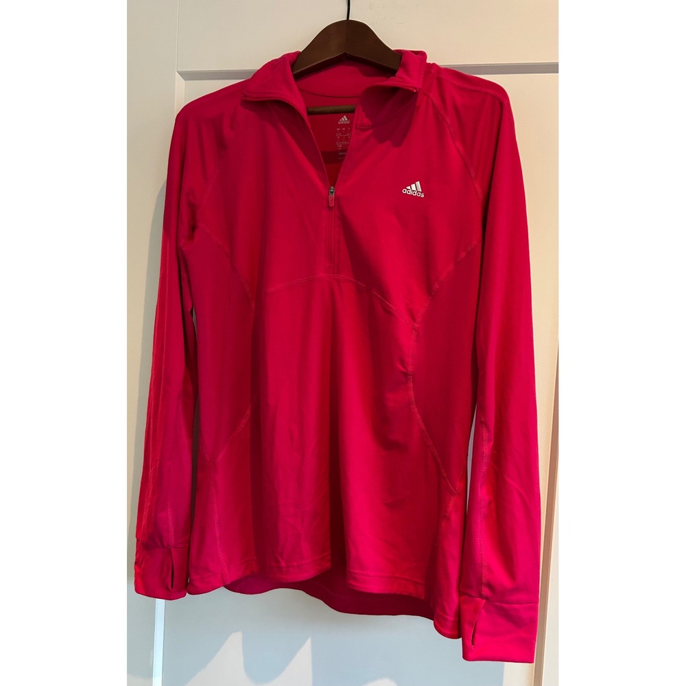 Adidas ClimaLite Womens 1/4 Zip Pullover Top Pink Running Athletic Large‎